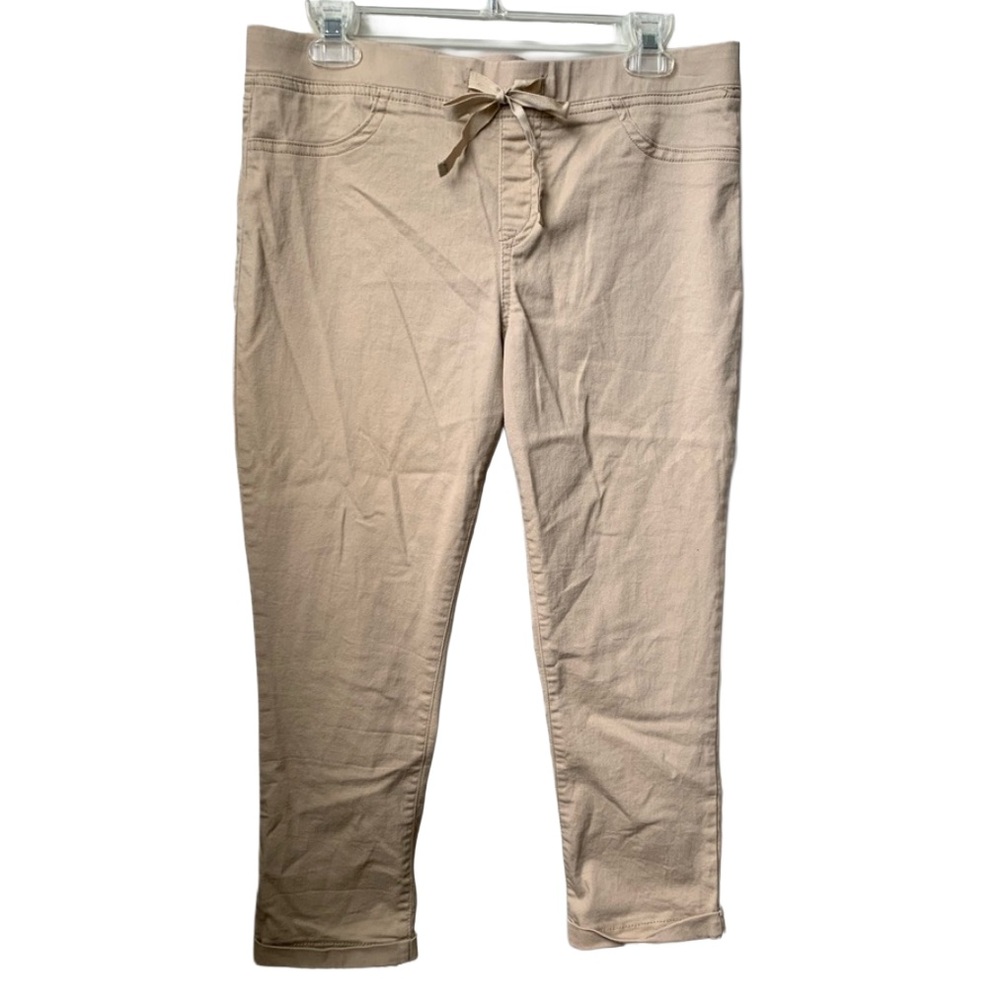 NOBO Juniors Khaki Elastic Waist Faux Drawstring Cropped Cuffed Midrise Pants